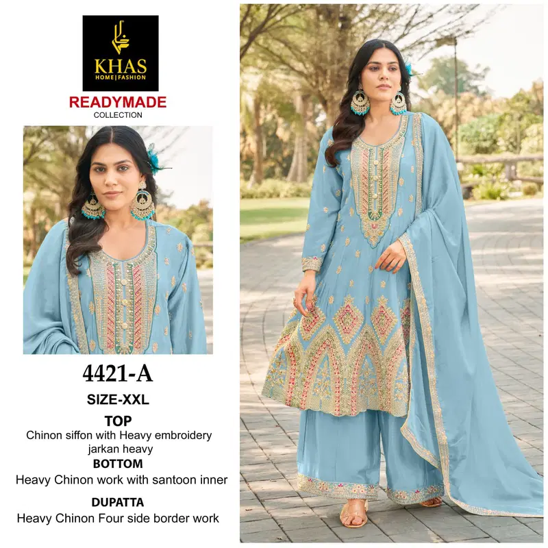 4421 Khas Chinon Silk Pakistani Readymade Suits Surat Wholesale Market